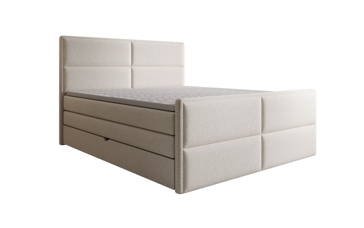 Viola box spring bed in textured fabric with storage