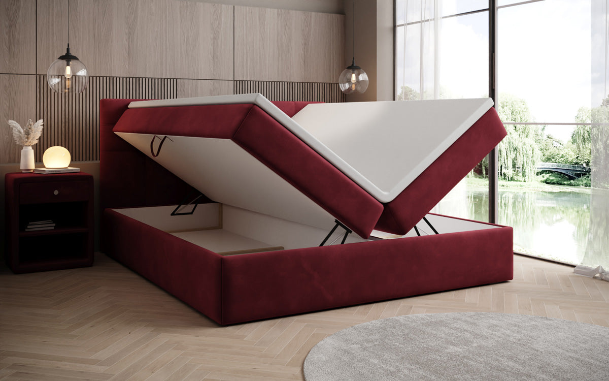Lux velvet box spring bed with storage