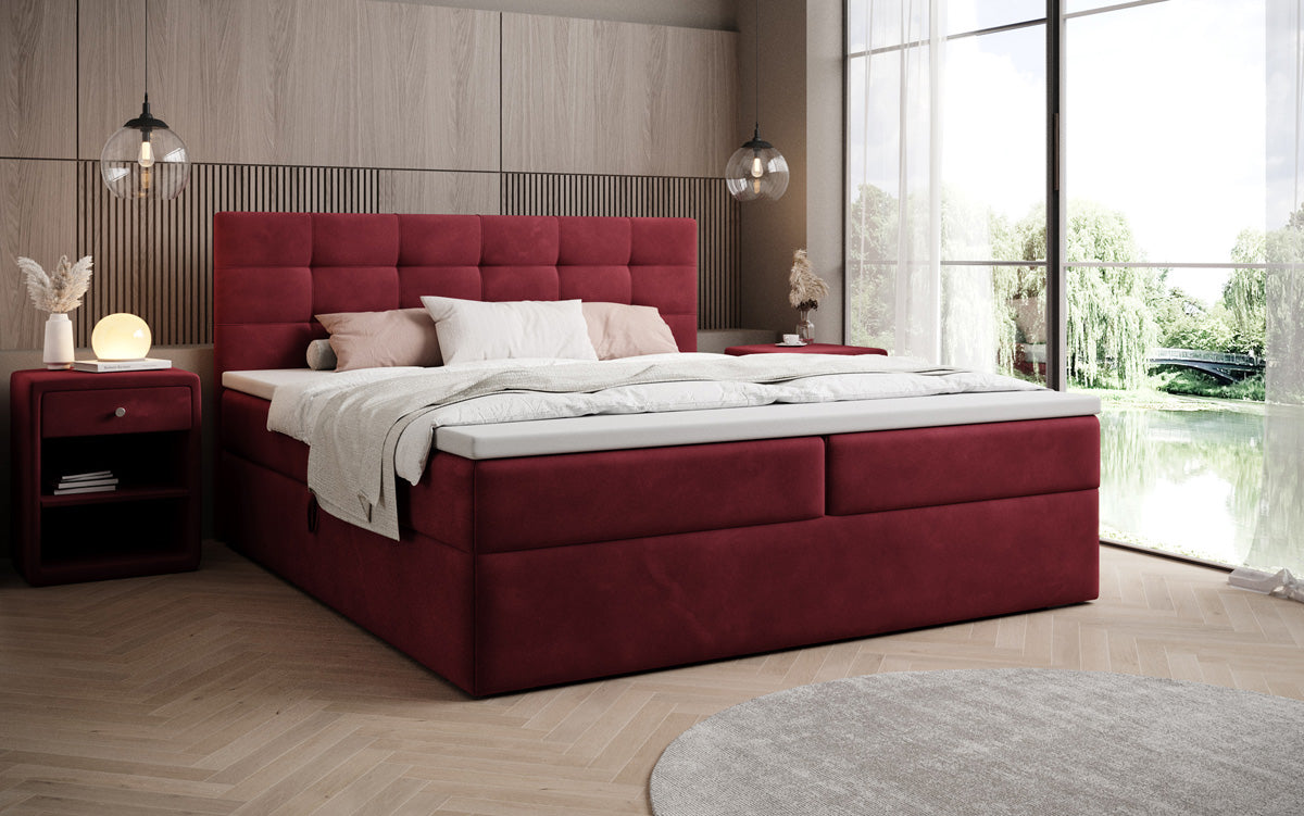 Lux velvet box spring bed with storage
