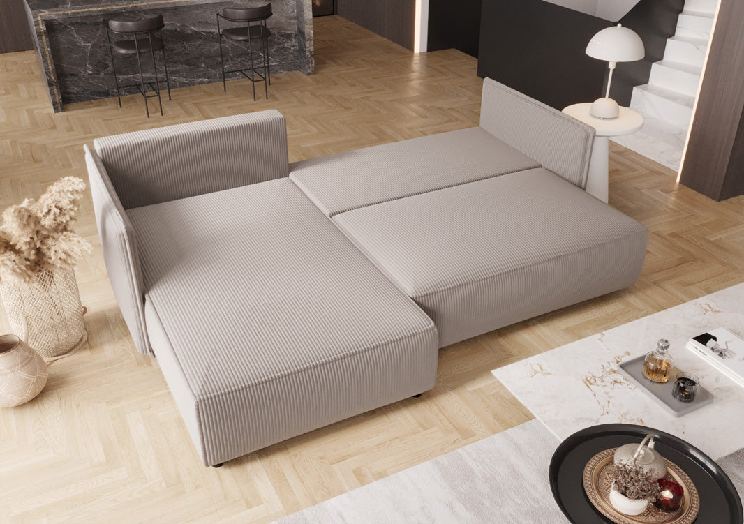 Designer Sofa Marlen with Sleep and Folding Function in Corduroy