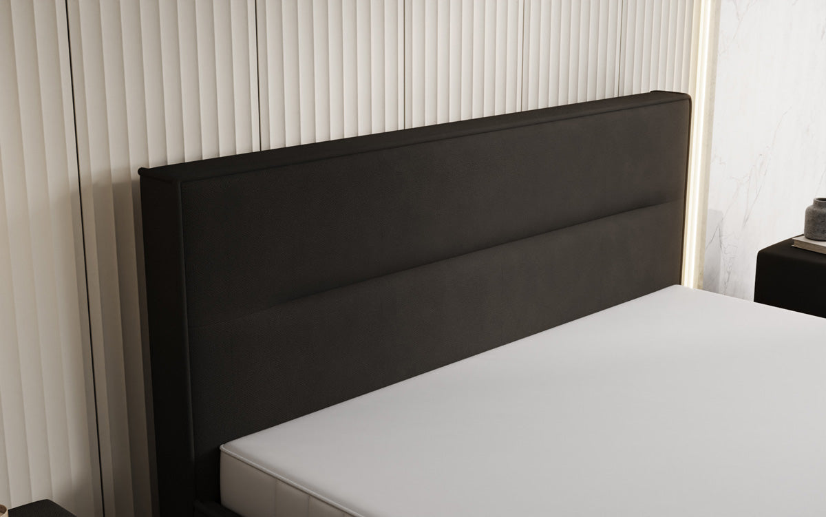 Designer upholstered bed Merry in fabric with storage