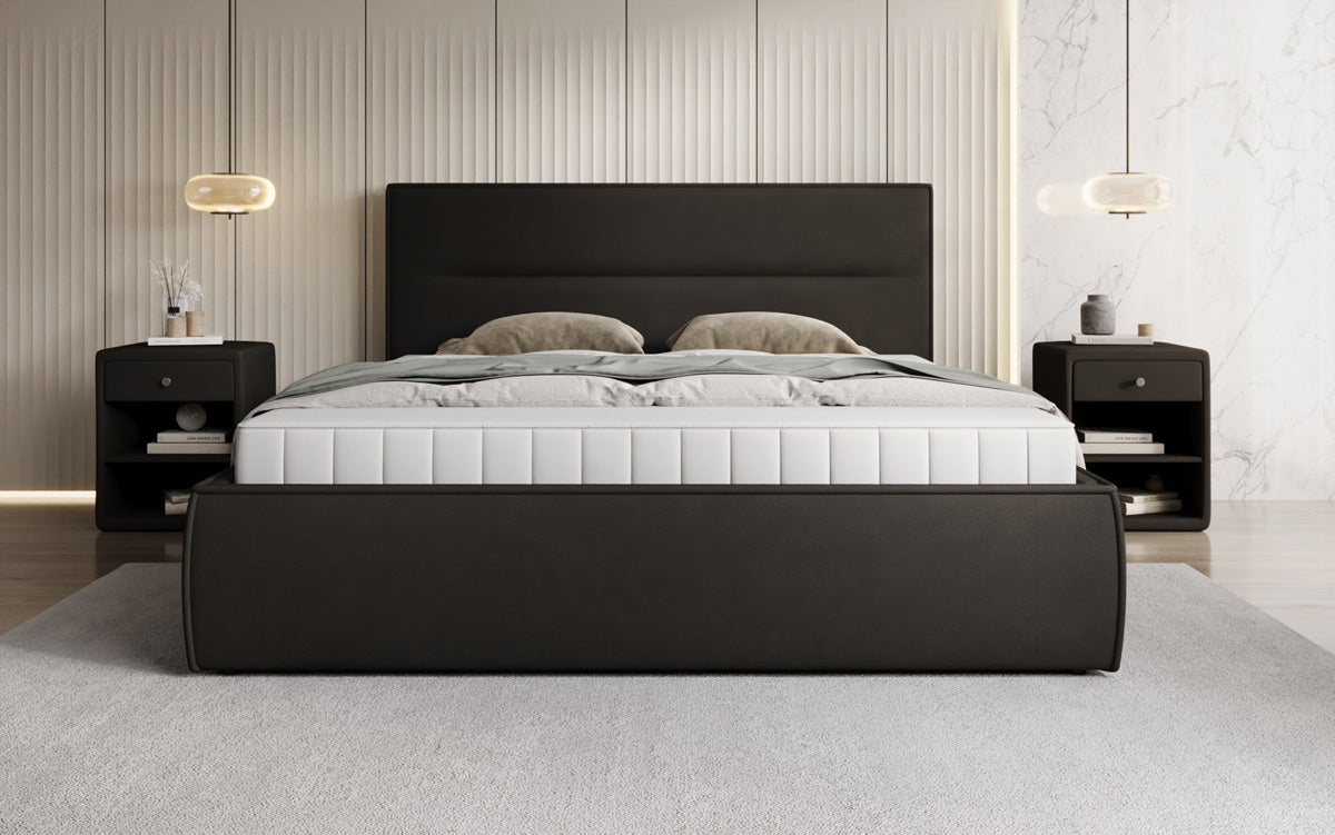 Designer upholstered bed Merry in fabric with storage