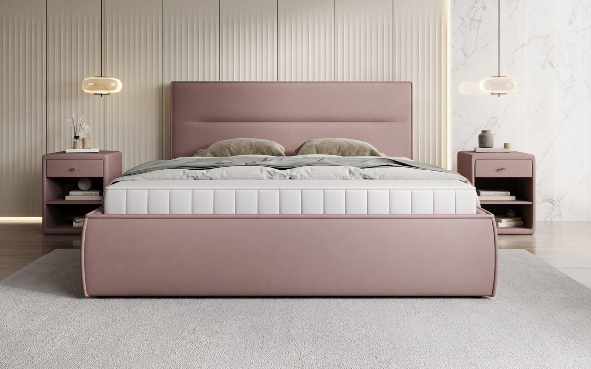 Designer upholstered bed Merry in fabric with storage