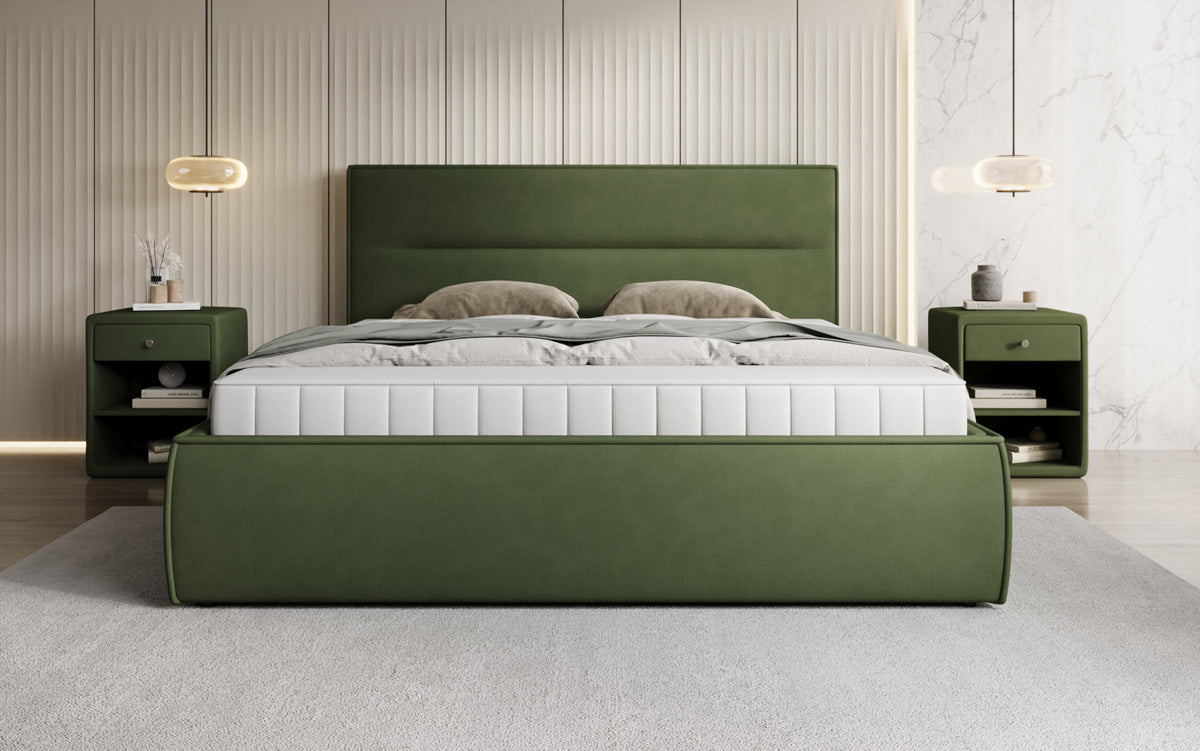Designer upholstered bed Merry in fabric with storage