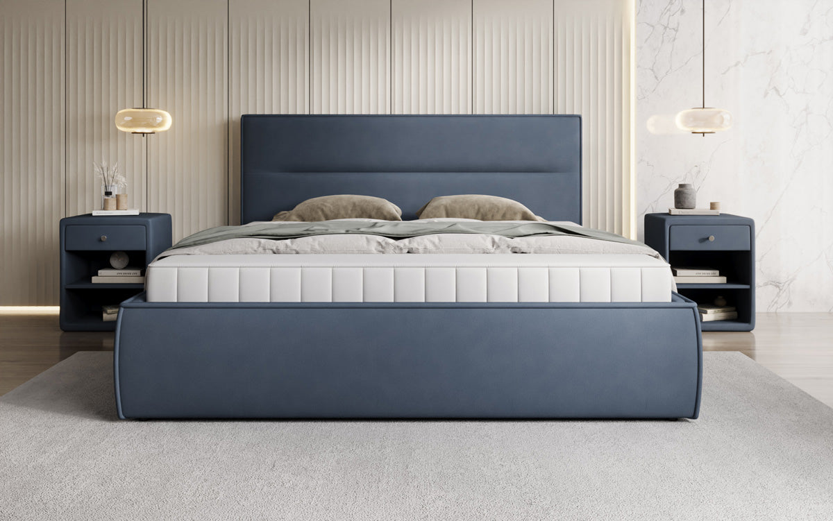 Designer upholstered bed Merry in fabric with storage