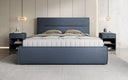 Designer upholstered bed Merry in fabric with storage