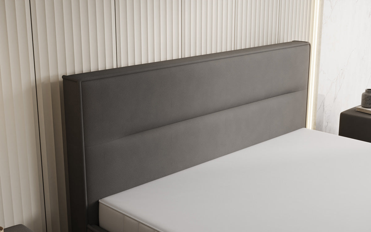 Designer upholstered bed Merry in fabric with storage