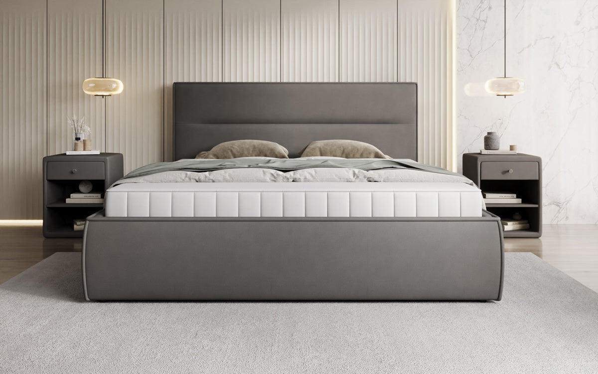 Designer upholstered bed Merry in fabric with storage