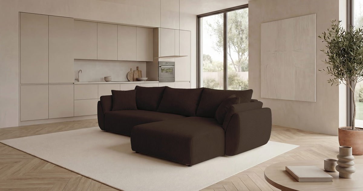Designer Sofa Lenoa L with Sleeping and Folding Function in Corduroy
