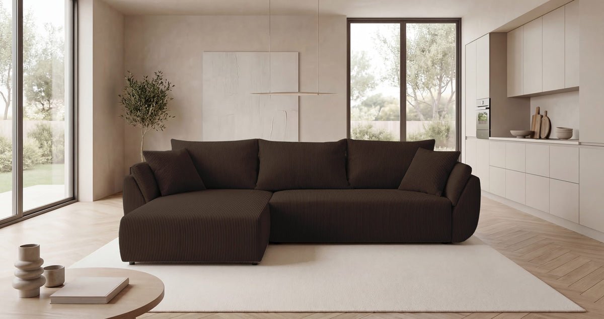 Designer Sofa Lenoa L with Sleeping and Folding Function in Corduroy