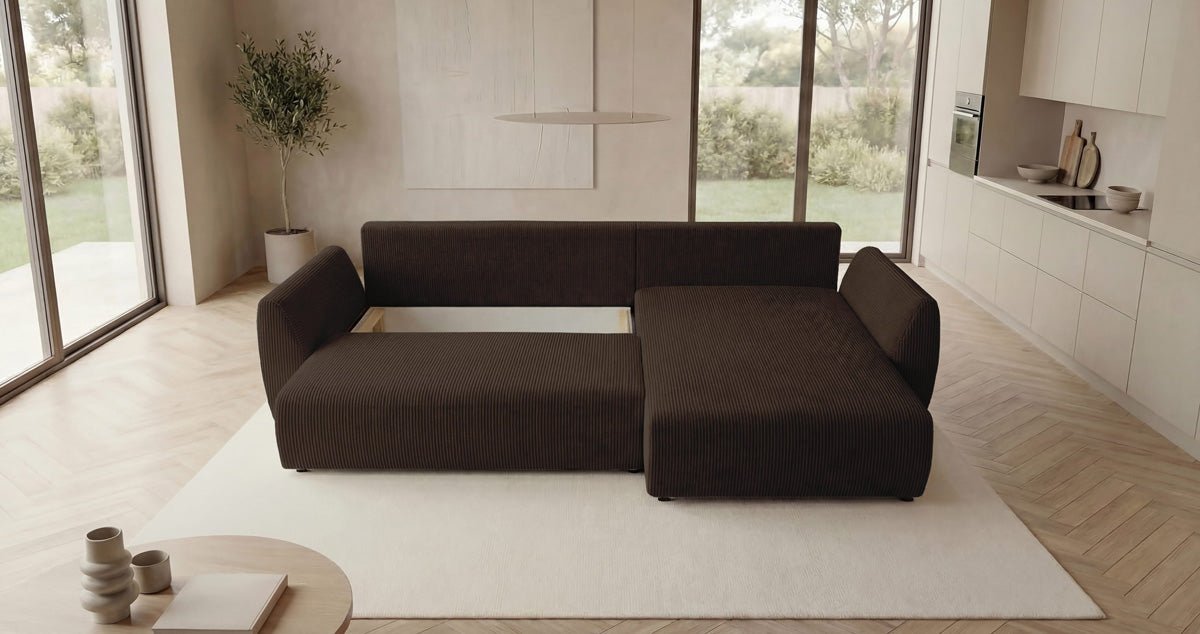 Designer Sofa Lenoa L with Sleeping and Folding Function in Corduroy