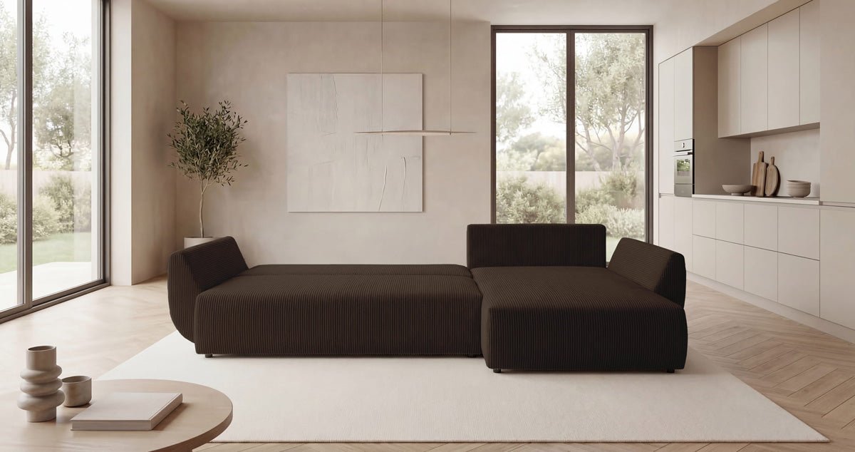 Designer Sofa Lenoa L with Sleeping and Folding Function in Corduroy
