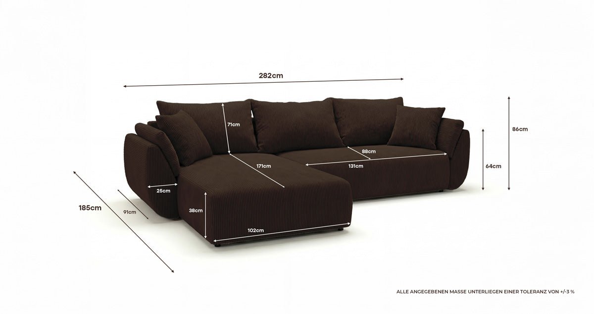 Designer Sofa Lenoa L with Sleeping and Folding Function in Corduroy