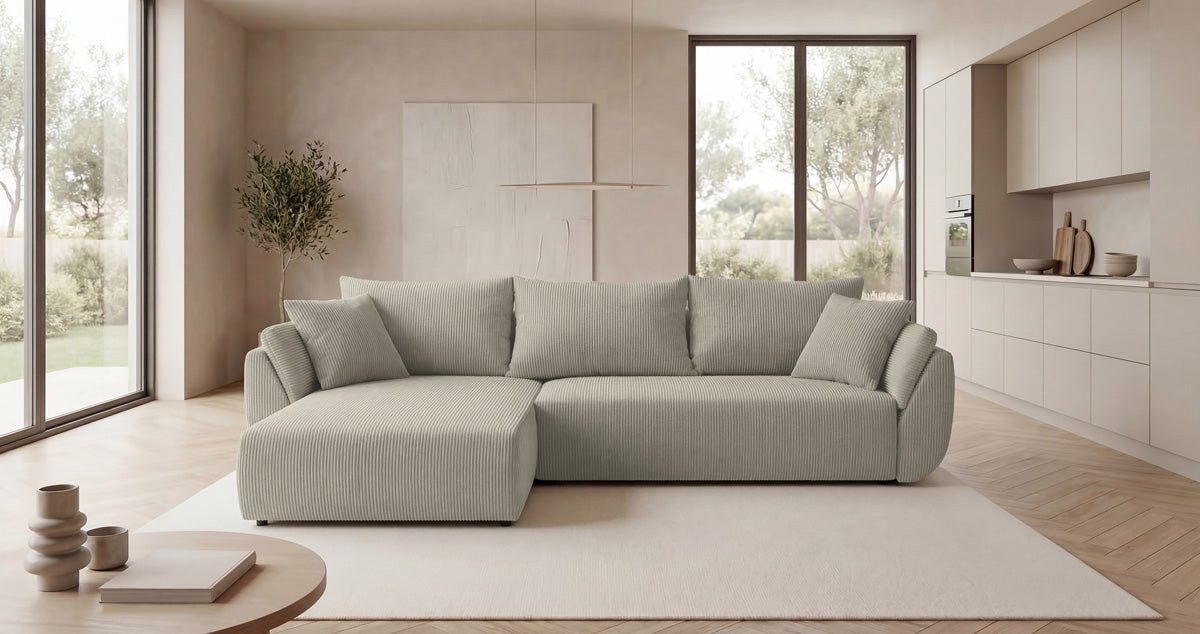 Designer Sofa Lenoa L with Sleeping and Folding Function in Corduroy