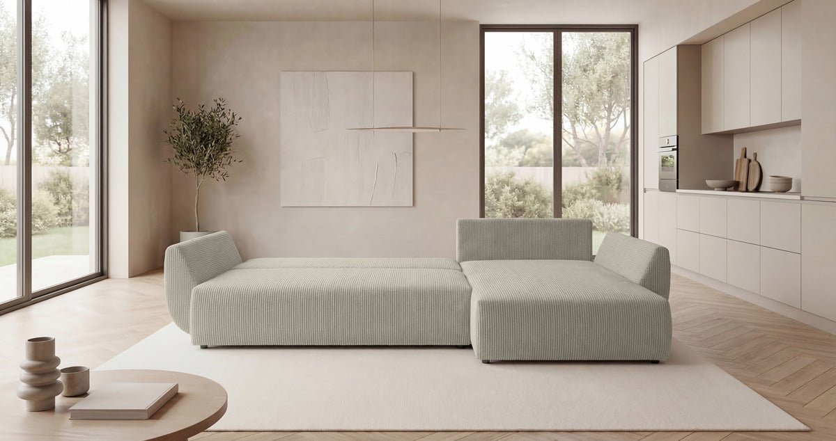 Designer Sofa Lenoa L with Sleeping and Folding Function in Corduroy