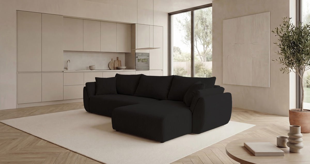 Designer Sofa Lenoa L with Sleeping and Folding Function in Corduroy