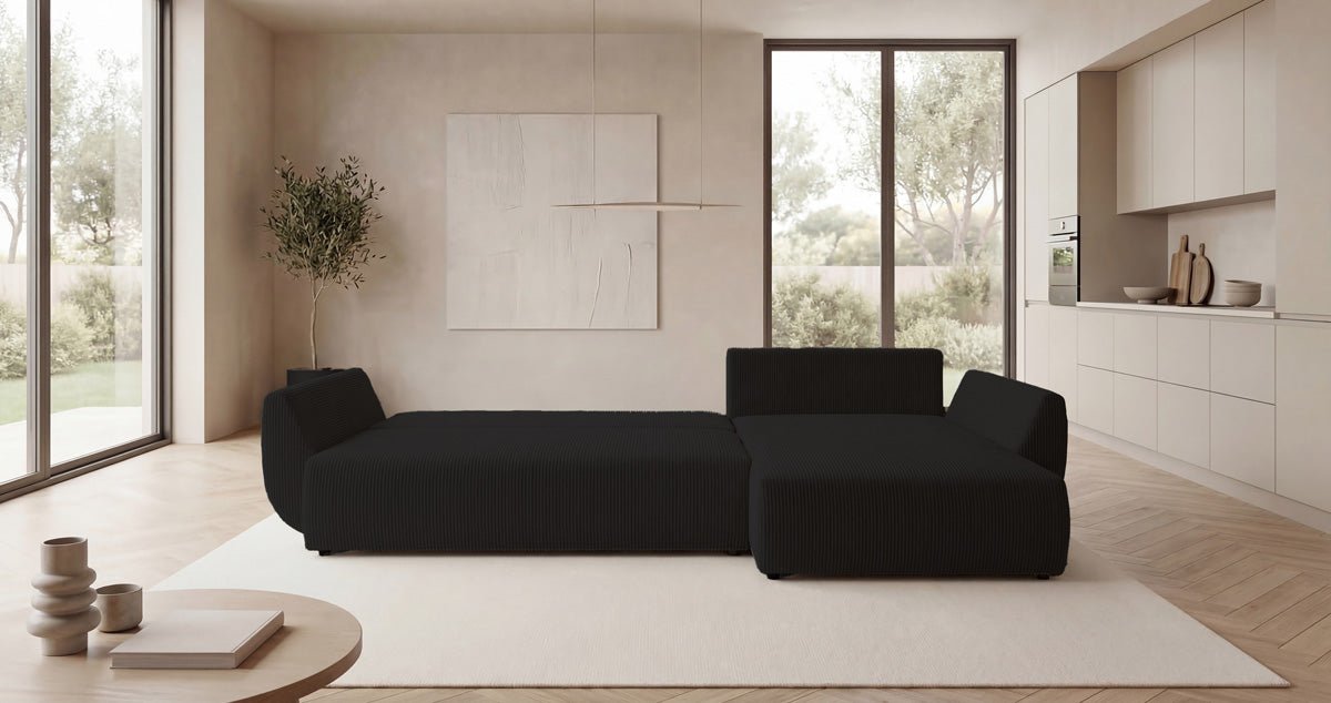Designer Sofa Lenoa L with Sleeping and Folding Function in Corduroy