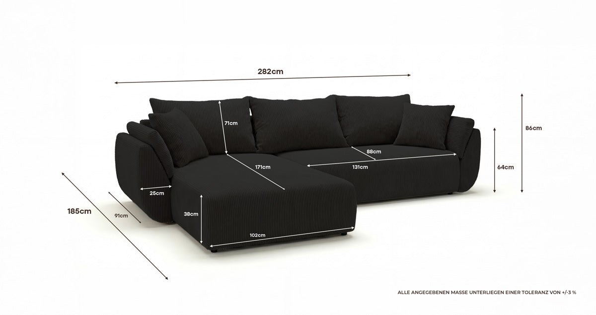Designer Sofa Lenoa L with Sleeping and Folding Function in Corduroy