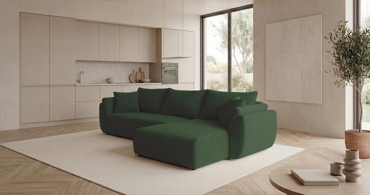 Designer Sofa Lenoa L with Sleeping and Folding Function in Corduroy