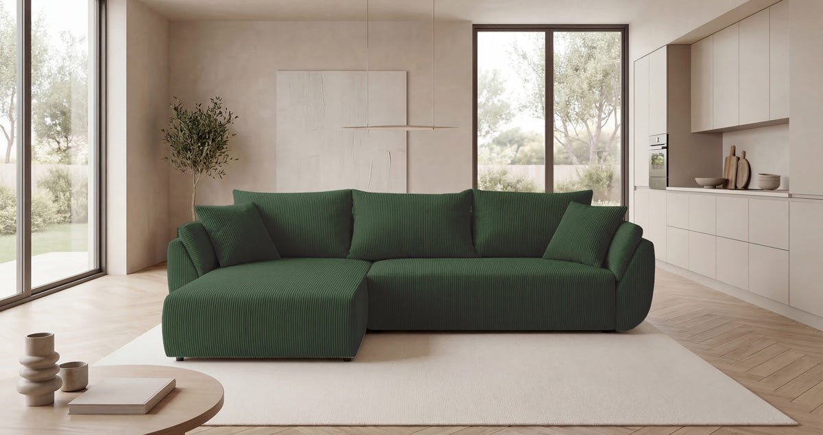 Designer Sofa Lenoa L with Sleeping and Folding Function in Corduroy