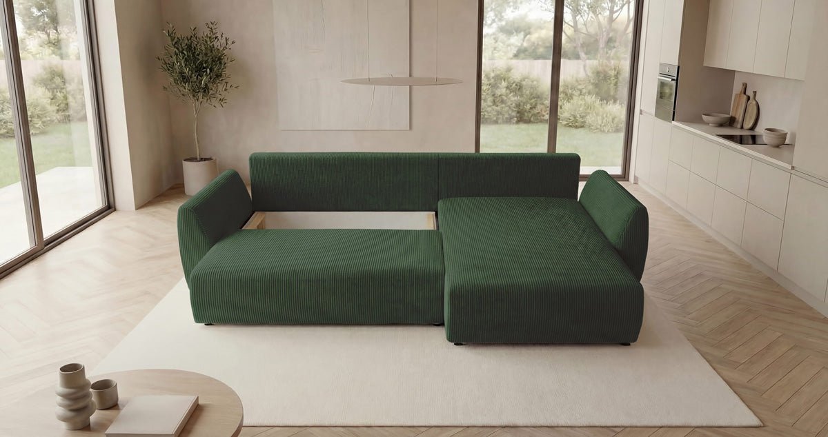 Designer Sofa Lenoa L with Sleeping and Folding Function in Corduroy