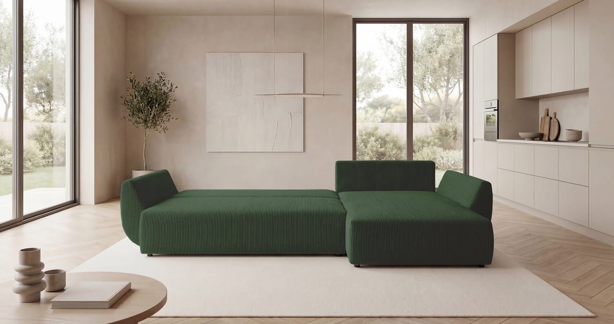 Designer Sofa Lenoa L with Sleeping and Folding Function in Corduroy