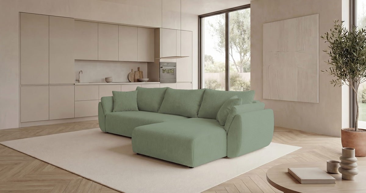 Designer Sofa Lenoa L with Sleeping and Folding Function in Corduroy