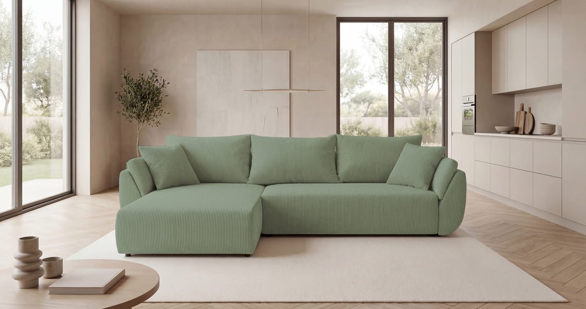 Designer Sofa Lenoa L with Sleeping and Folding Function in Corduroy