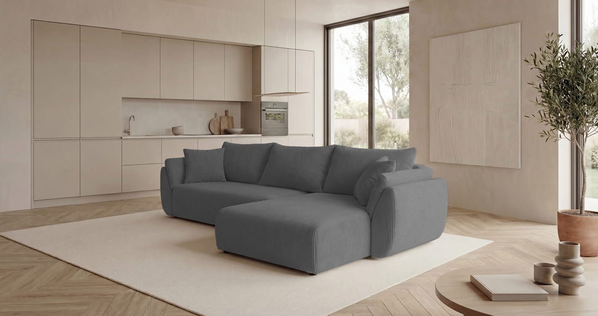 Designer Sofa Lenoa L with Sleeping and Folding Function in Corduroy