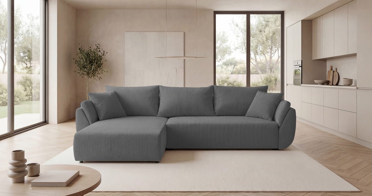 Designer Sofa Lenoa L with Sleeping and Folding Function in Corduroy