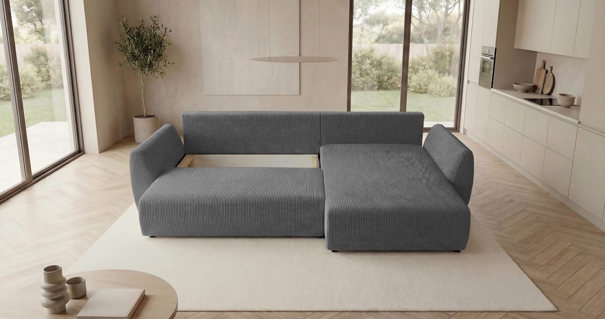 Designer Sofa Lenoa L with Sleeping and Folding Function in Corduroy