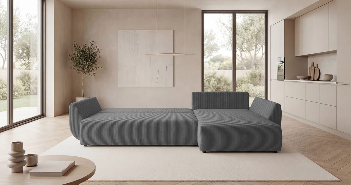 Designer Sofa Lenoa L with Sleeping and Folding Function in Corduroy
