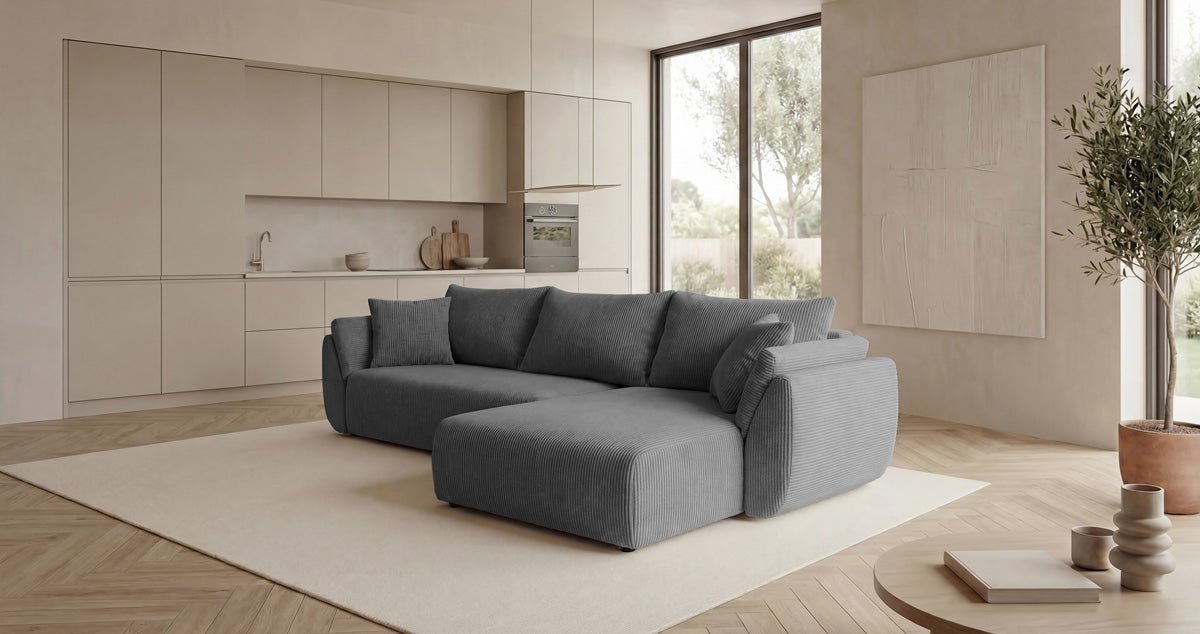 Designer Sofa Lenoa L with Sleeping and Folding Function in Corduroy