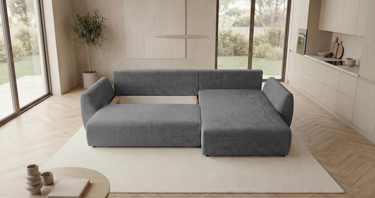 Designer Sofa Lenoa L with Sleeping and Folding Function in Corduroy