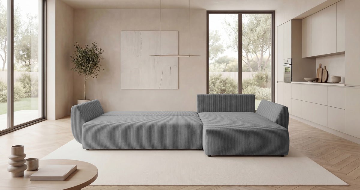 Designer Sofa Lenoa L with Sleeping and Folding Function in Corduroy