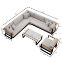 Vayla – Loungegruppe mit Ecksofa, Loungesessel & Tisch aus schwarzem Aluminium | Aevora™ Kollektion