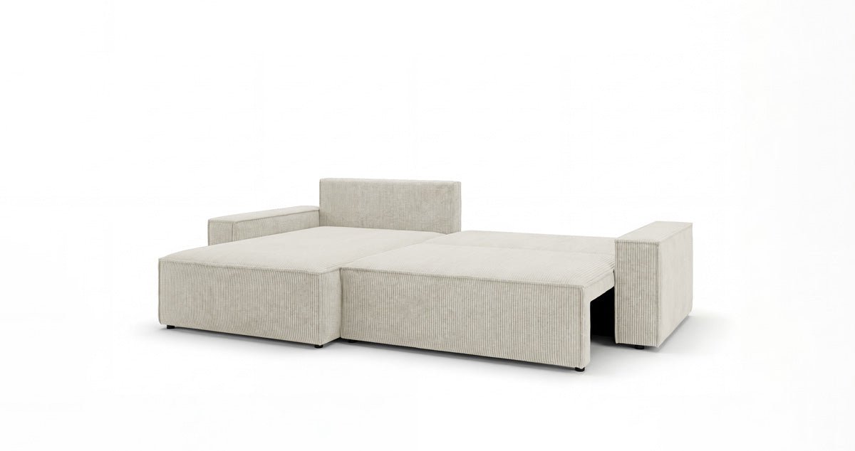 Designer Sofa Vienna with Sleeping and Fold-Out Function in Corduroy