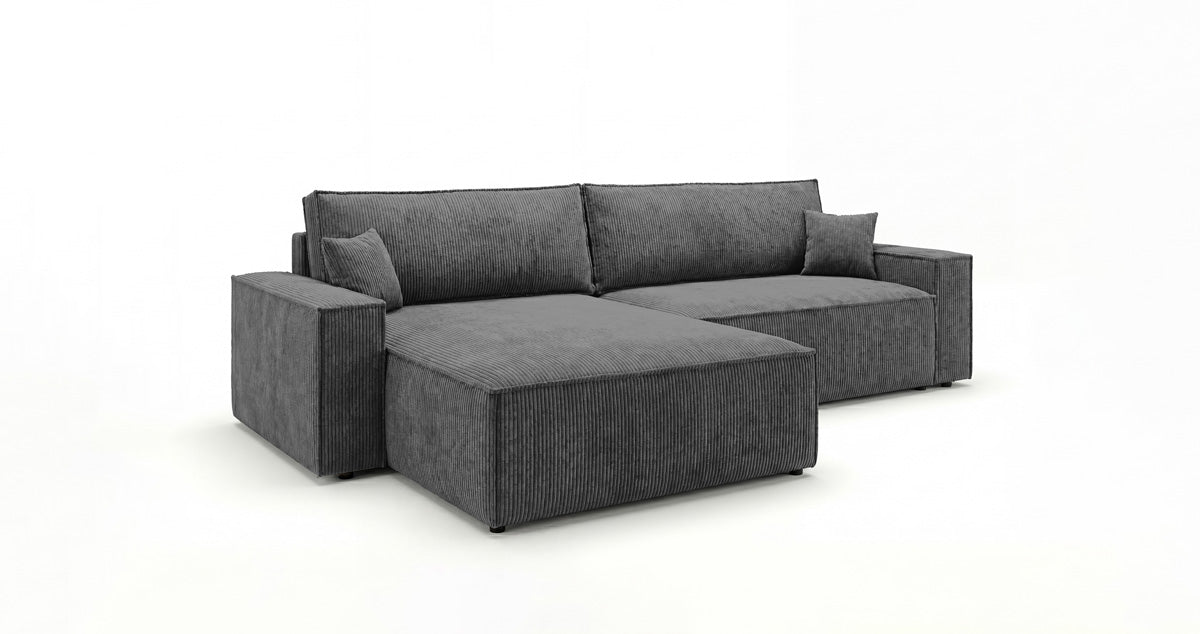 Designer Sofa Vienna with Sleeping and Fold-Out Function in Corduroy