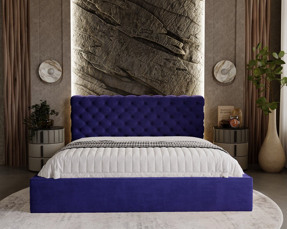 Designer upholstered bed Florentina in velvet with storage