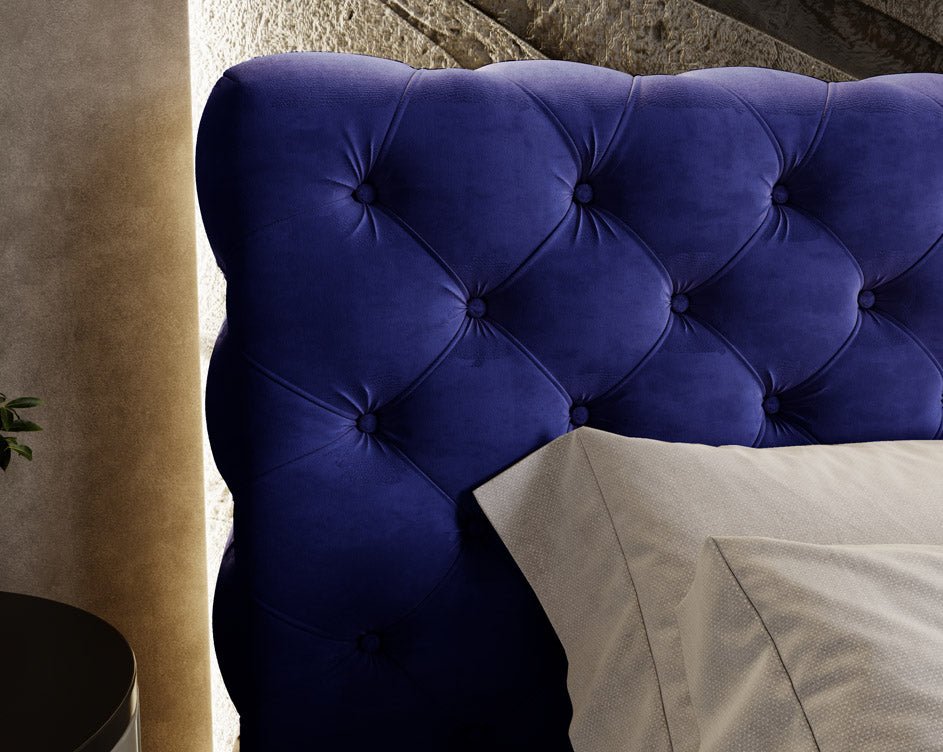 Designer upholstered bed Florentina in velvet with storage