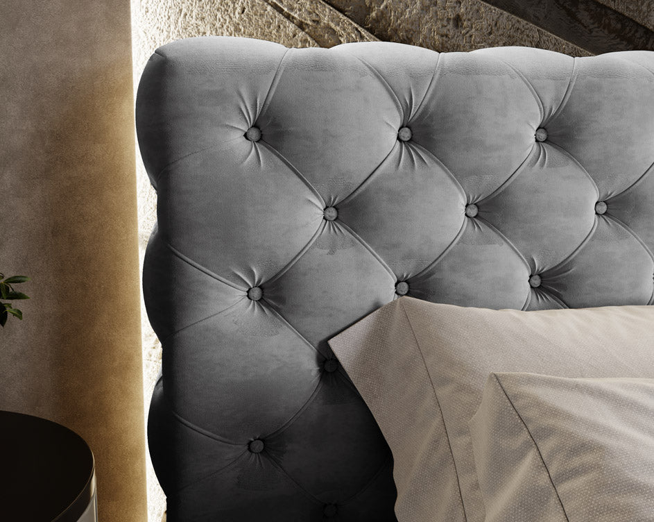 Designer upholstered bed Florentina in velvet with storage