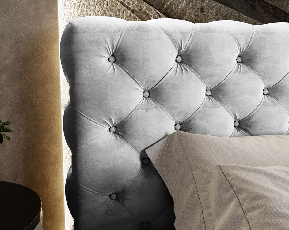 Designer upholstered bed Florentina in velvet with storage