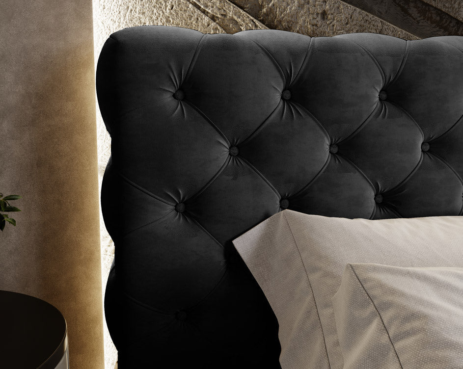 Designer upholstered bed Florentina in velvet with storage