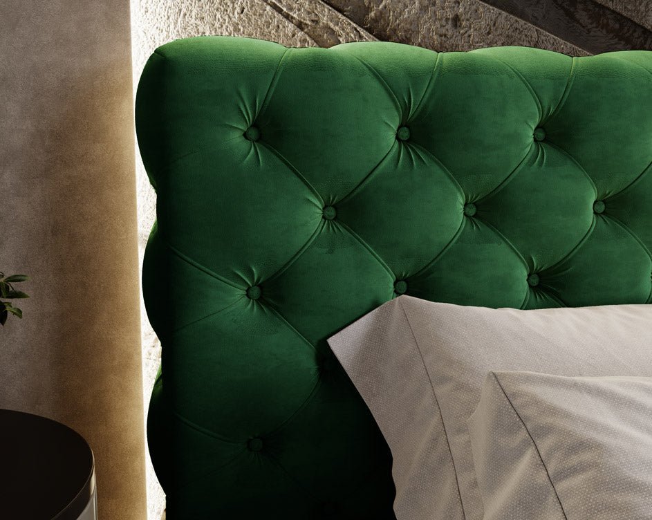 Designer upholstered bed Florentina in velvet with storage