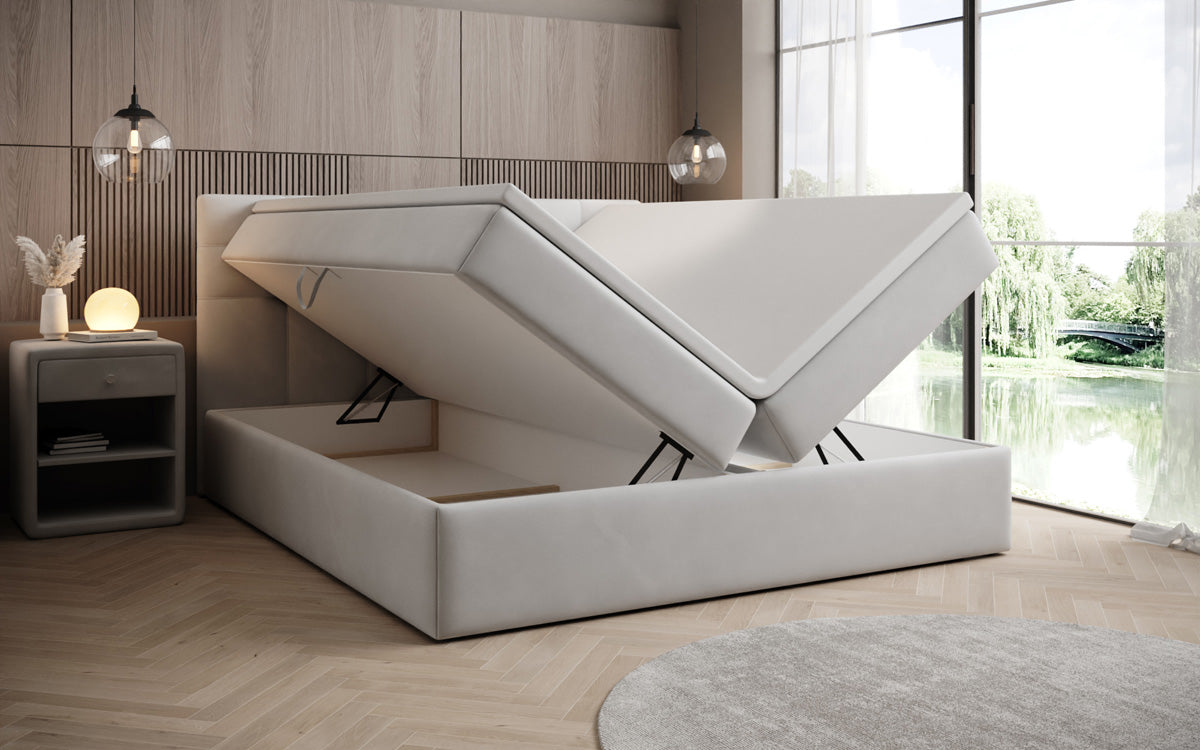 Lux velvet box spring bed with storage