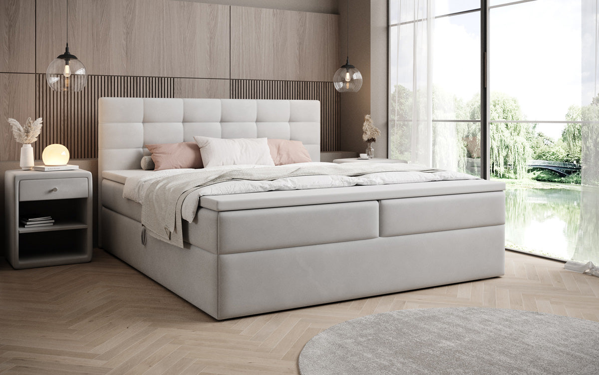 Lux velvet box spring bed with storage