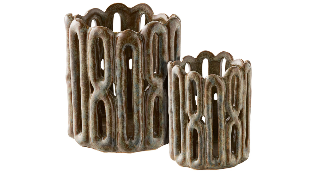 Set of 2 Kormi candle holders - made of brown ceramic