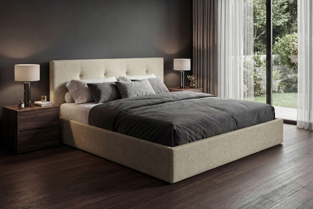 Designer upholstered bed Alva in velvet with storage space