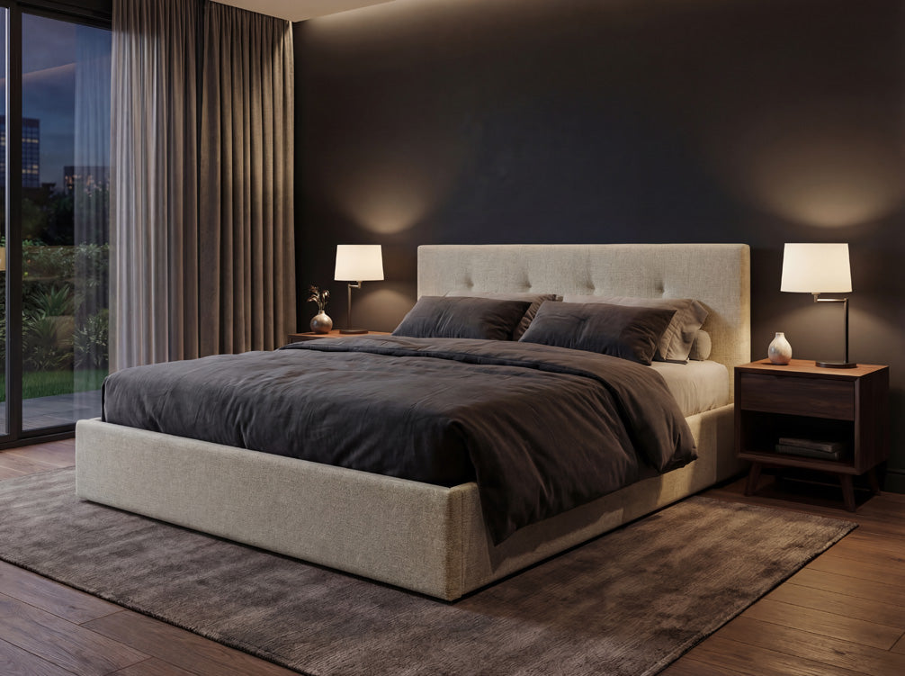 Designer upholstered bed Alva in velvet with storage space