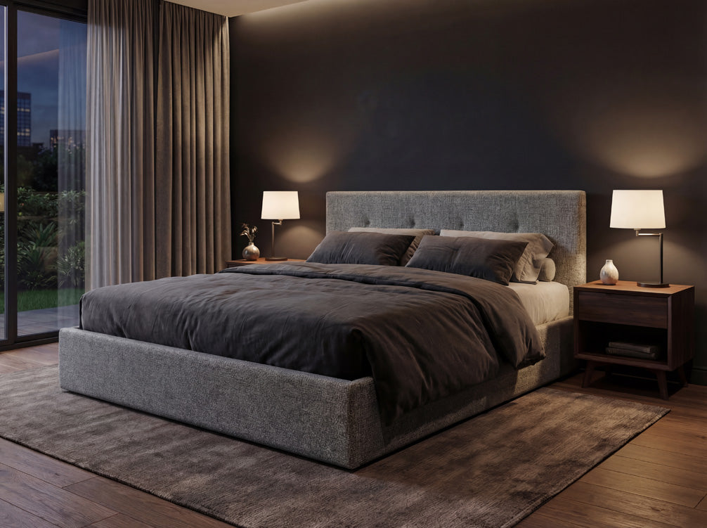 Designer upholstered bed Alva in velvet with storage space